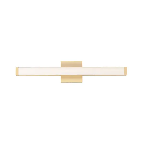 This minimalistic contemporary approach to LED vanity lighting will be the standard for both residential and commercial applications. The light engine features a high quality dimmable driver with multi volt input and high color rendering LEDs for the ultimate vanity lighting. Collection: Spec Finish: Gold Width: 24.00" Height: 1.75" Length: 2.25" Weight: 2.04 lb Extension from Wall: 2.25" Wire: 8" Canopy: 4.75"x4.75" Bulbs Included Number of Bulbs: 1 Maximum Wattage: 16.00 W Bulb Type: PCB Bulb Base: PCB Integrated Light Source: LED Light Output: 1250.00 lm Color Temperature: 3000 K CRI: 90 Rated Average Life: 50000 Voltage: 120.00 V Material: Aluminum, Acrylic Safety Listing: cETLus Safety Rating: Damp ADA LED Manufacturer Warranty: 5 Spec Sheet Instructions Parts Diagram