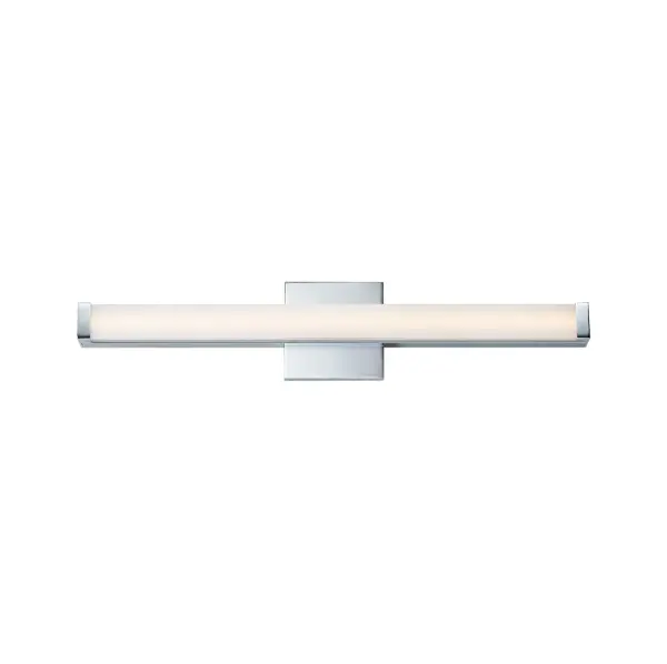 This minimalistic contemporary approach to LED vanity lighting will be the standard for both residential and commercial applications. The light engine features a high quality dimmable driver with multi volt input and high color rendering LEDs for the ultimate vanity lighting. Collection: Spec Finish: Polished Chrome Width: 24.00" Height: 1.75" Weight: 2.04 lb Extension from Wall: 2.25" Wire: 8" Canopy: 4.75"x4.75" Bulbs Included Number of Bulbs: 1 Maximum Wattage: 16.00 W Bulb Type: PCB Bulb Base: PCB Integrated Light Source: LED Light Output: 1250.00 lm Color Temperature: 3000 K CRI: 90 Rated Average Life: 50000 Voltage: 120.00 V Material: Aluminum, Acrylic Safety Listing: cETLus Safety Rating: Damp ADA Title 24 LED Manufacturer Warranty: 5 Spec Sheet Instructions Parts Diagram