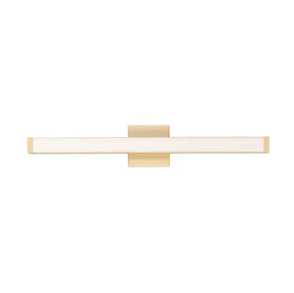 This minimalistic contemporary approach to LED vanity lighting will be the standard for both residential and commercial applications. The light engine features a high quality dimmable driver with multi volt input and high color rendering LEDs for the ultimate vanity lighting. Collection: Spec Finish: Gold Width: 30.00" Height: 1.75" Length: 2.25" Weight: 2.31 lb Extension from Wall: 2.25" Wire: 8" Canopy: 4.75"x4.75" Bulbs Included Number of Bulbs: 1 Maximum Wattage: 20.00 W Bulb Type: PCB Bulb Base: PCB Integrated Light Source: LED Light Output: 1550.00 lm Color Temperature: 3000 K CRI: 90 Rated Average Life: 50000 Voltage: 120.00 V Material: Aluminum, Acrylic Safety Listing: cETLus Safety Rating: Damp ADA LED Manufacturer Warranty: 5 Spec Sheet Instructions Parts Diagram