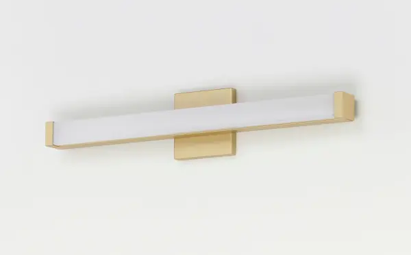 This minimalistic contemporary approach to LED vanity lighting will be the standard for both residential and commercial applications. The light engine features a high quality dimmable driver with multi volt input and high color rendering LEDs for the ultimate vanity lighting. Collection: Spec Finish: Gold Width: 30.00" Height: 1.75" Length: 2.25" Weight: 2.31 lb Extension from Wall: 2.25" Wire: 8" Canopy: 4.75"x4.75" Bulbs Included Number of Bulbs: 1 Maximum Wattage: 20.00 W Bulb Type: PCB Bulb Base: PCB Integrated Light Source: LED Light Output: 1550.00 lm Color Temperature: 3000 K CRI: 90 Rated Average Life: 50000 Voltage: 120.00 V Material: Aluminum, Acrylic Safety Listing: cETLus Safety Rating: Damp ADA LED Manufacturer Warranty: 5 Spec Sheet Instructions Parts Diagram - alternate view