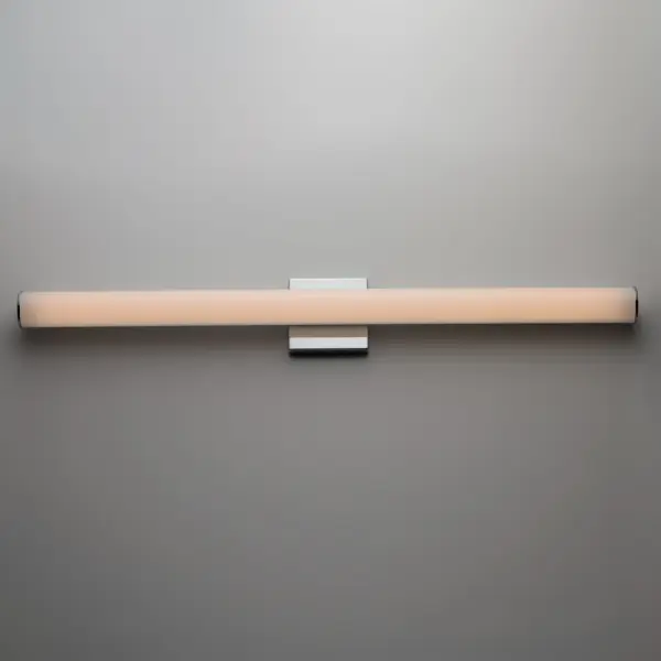 Tubular shaped White acrylic diffusers mount to frames of Polished Chrome, Satin Nickel, or Black. Powered by 3000K LED these fixtures work well in a variety of contract applications. Collection: Rail Finish: Polished Chrome Width: 36.00" Height: 4.75" Length: 36.00" Weight: 2.76 lb Extension from Wall: 2.50" Wire: 8" Canopy: 4.75"x4.75" Bulbs Included Number of Bulbs: 1 Maximum Wattage: 24.00 W Bulb Type: AC Bulb Base: Dedicated Light Source: LED Light Output: 2040.00 lm Color Temperature: 3000 K CRI: 90 Rated Average Life: 50000 Voltage: 120.00 V Material: Aluminum, Acrylic Safety Listing: cETLus Safety Rating: Damp ADA Title 24 LED Manufacturer Warranty: 5 Spec Sheet Instructions Parts Diagram - alternate view