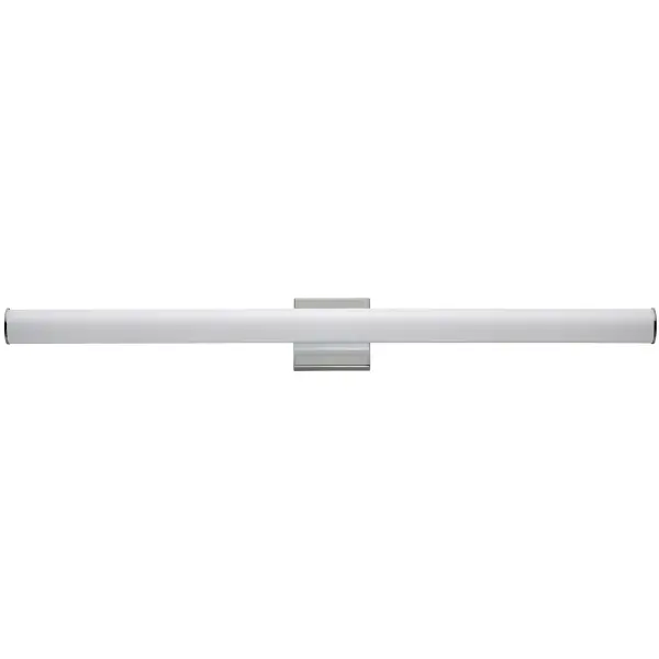 Tubular shaped White acrylic diffusers mount to frames of Polished Chrome, Satin Nickel, or Black. Powered by 3000K LED these fixtures work well in a variety of contract applications. Collection: Rail Finish: Polished Chrome Width: 48.00" Height: 4.75" Weight: 3.75 lb Extension from Wall: 2.50" Wire: 8" Canopy: 4.75"x4.75" Bulbs Included Number of Bulbs: 1 Maximum Wattage: 32.00 W Bulb Base: Dedicated Light Source: LED Light Output: 2240.00 lm Color Temperature: 3000 K CRI: 90 Rated Average Life: 50000 Voltage: 120.00 V Material: Aluminum, Acrylic Safety Listing: cETLus Safety Rating: Damp ADA LED Manufacturer Warranty: 5 Spec Sheet Instructions