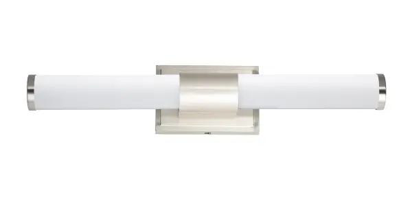 Cylinders of White cased glass are mounted onto a cast aluminum frame of Satin Nickel or Polished Chrome. LED modules evenly illuminate and provide soft yet ample illumination. Multi volt input is standard which allows for installation into commercial applications. Collection: Optic Finish: Satin Nickel Glass: White Width: 24.00" Height: 4.75" Length: 24.00" Weight: 3.90 lb Extension from Wall: 3.50" Wire: 8" Canopy: 4.75"x7" Bulbs Included Number of Bulbs: 1 Maximum Wattage: 16.00 W Bulb Type: PCB Bulb Base: PCB Integrated Light Source: LED Light Output: 1250.00 lm Color Temperature: 3000 K CRI: 90 Rated Average Life: 50000 Voltage: 120.00 V Material: Aluminum, Glass Safety Listing: cETLus Safety Rating: Damp ADA Title 24 LED Manufacturer Warranty: 5 Spec Sheet Instructions Parts Diagram