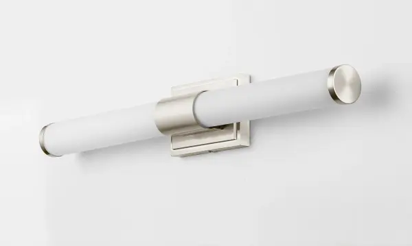 Cylinders of White cased glass are mounted onto a cast aluminum frame of Satin Nickel or Polished Chrome. LED modules evenly illuminate and provide soft yet ample illumination. Multi volt input is standard which allows for installation into commercial applications. Collection: Optic Finish: Satin Nickel Glass: White Width: 24.00" Height: 4.75" Length: 24.00" Weight: 3.90 lb Extension from Wall: 3.50" Wire: 8" Canopy: 4.75"x7" Bulbs Included Number of Bulbs: 1 Maximum Wattage: 16.00 W Bulb Type: PCB Bulb Base: PCB Integrated Light Source: LED Light Output: 1250.00 lm Color Temperature: 3000 K CRI: 90 Rated Average Life: 50000 Voltage: 120.00 V Material: Aluminum, Glass Safety Listing: cETLus Safety Rating: Damp ADA Title 24 LED Manufacturer Warranty: 5 Spec Sheet Instructions Parts Diagram - alternate view
