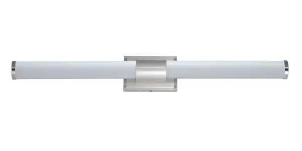 Cylinders of White cased glass are mounted onto a cast aluminum frame of Satin Nickel or Polished Chrome. LED modules evenly illuminate and provide soft yet ample illumination. Multi volt input is standard which allows for installation into commercial applications. Collection: Optic Finish: Satin Nickel Glass: White Width: 36.00" Height: 4.75" Length: 36.00" Weight: 5.43 lb Extension from Wall: 3.50" Wire: 8" Canopy: 4.75"x7" Bulbs Included Number of Bulbs: 1 Maximum Wattage: 24.00 W Bulb Type: PCB Bulb Base: PCB Integrated Light Source: LED Light Output: 1850.00 lm Color Temperature: 3000 K CRI: 90 Rated Average Life: 50000 Voltage: 120.00 V Material: Aluminum, Glass Safety Listing: cETLus Safety Rating: Damp ADA Title 24 LED Manufacturer Warranty: 5 Spec Sheet Instructions Parts Diagram