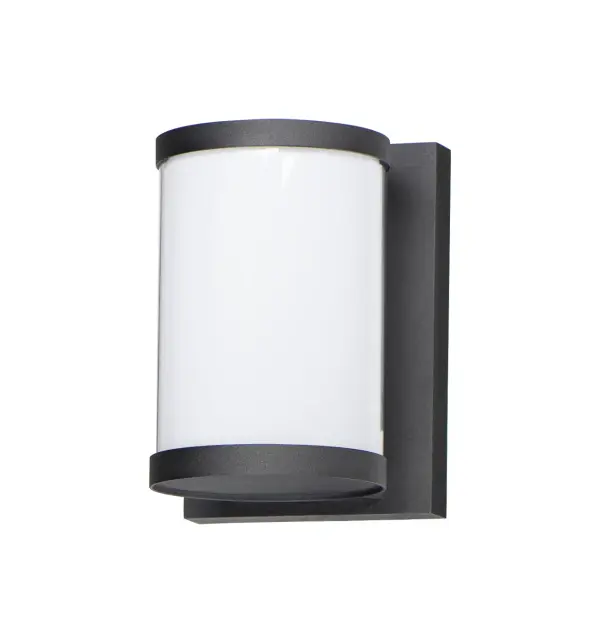 White UV-rated Polycarbonate cylinders are encased in a matte Black frame. These simple LED outdoor fixtures are a perfect combination of style at an affordable price.