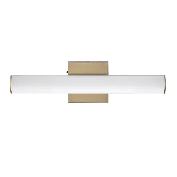 A rail of tubular Matte White acrylic evenly diffuses ample LED lighting in a simple and stylish sconce configuration. Available in a full range of sizes with frames in Polished Chrome, Satin Nickel, or Black these LED bath bars coordinate with the most popular hardware and fixtures. A 5-color option toggle switch is accessible to adjust the color of the LED between warm 2700K to multiple neutral color tones and a bright 5000K making the collection complete in its offering for a variety of applications. Collection: Rail 5CCT Finish: Natural Aged Brass Width: 18.00" Height: 4.75" Weight: 16.09 lb Extension from Wall: 2.75" Wire: 8" Canopy: 1.1"x4.75" Bulbs Included Number of Bulbs: 1 Maximum Wattage: 12.00 W Bulb Type: LED Bulb Base: Integrated Light Source: LED Light Output: 930.00 lm Color Temperature: 2700 K CRI: 90 Rated Average Life: 45000 Voltage: 120.00 V Material: Aluminum Safety Listing: cETLus Safety Rating: Damp ADA Title 24 LED Manufacturer Warranty: 5 Spec Sheet