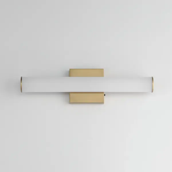 A rail of tubular Matte White acrylic evenly diffuses ample LED lighting in a simple and stylish sconce configuration. Available in a full range of sizes with frames in Polished Chrome, Satin Nickel, or Black these LED bath bars coordinate with the most popular hardware and fixtures. A 5-color option toggle switch is accessible to adjust the color of the LED between warm 2700K to multiple neutral color tones and a bright 5000K making the collection complete in its offering for a variety of applications. Collection: Rail 5CCT Finish: Natural Aged Brass Width: 18.00" Height: 4.75" Weight: 16.09 lb Extension from Wall: 2.75" Wire: 8" Canopy: 1.1"x4.75" Bulbs Included Number of Bulbs: 1 Maximum Wattage: 12.00 W Bulb Type: LED Bulb Base: Integrated Light Source: LED Light Output: 930.00 lm Color Temperature: 2700 K CRI: 90 Rated Average Life: 45000 Voltage: 120.00 V Material: Aluminum Safety Listing: cETLus Safety Rating: Damp ADA Title 24 LED Manufacturer Warranty: 5 Spec Sheet - alternate view