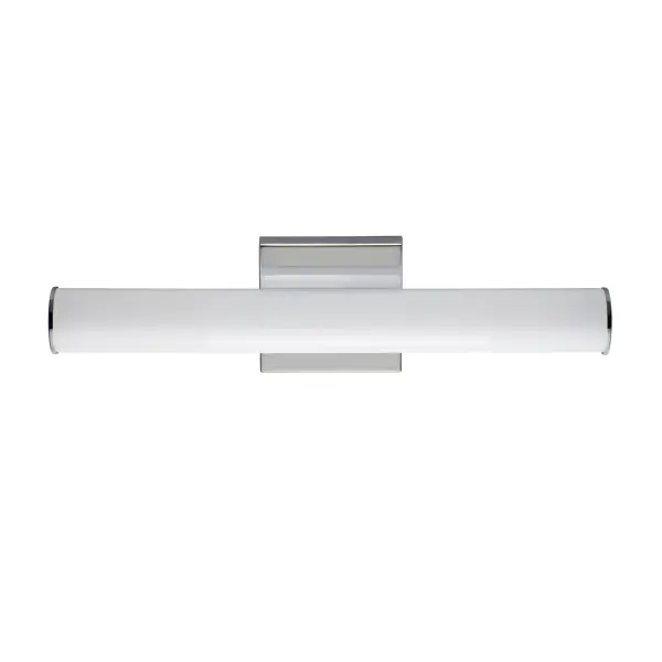 A rail of tubular Matte White acrylic evenly diffuses ample LED lighting in a simple and stylish sconce configuration. Available in a full range of sizes with frames in Polished Chrome, Satin Nickel, or Black these LED bath bars coordinate with the most popular hardware and fixtures. A 5-color option toggle switch is accessible to adjust the color of the LED between warm 2700K to multiple neutral color tones and a bright 5000K making the collection complete in its offering for a variety of applications. Collection: Rail 5CCT Finish: Polished Chrome Width: 18.00" Height: 4.75" Weight: 16.09 lb Extension from Wall: 2.75" Wire: 8" Canopy: 1.1"x4.75" Bulbs Included Number of Bulbs: 1 Maximum Wattage: 12.00 W Bulb Type: LED Bulb Base: Integrated Light Source: LED Light Output: 930.00 lm Color Temperature: 2700 K CRI: 90 Rated Average Life: 45000 Voltage: 120.00 V Material: Aluminum Safety Listing: cETLus Safety Rating: Damp ADA Title 24 LED Manufacturer Warranty: 5 Spec Sheet