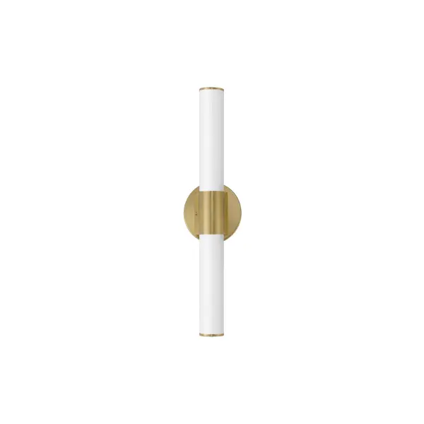 A tube of light extends in both directions in this clean and contemporary LED wall sconce. Available in various lengths and finishes, the fixture can either be mounted directly from its frame on a single gang box or with the use of the five inch cover plate provided for standard junction boxes. Select from 5 different color temperatures using an easily accessible switch on the frame. Collection: Tubo Finish: Natural Aged Brass Glass: White Width: 24.00" Height: 3.00" Length: 24.00" Weight: 1.68 lb Extension from Wall: 3.50" Wire: 6" Canopy: 6"x6" Bulbs Included Number of Bulbs: 1 Maximum Wattage: 24.00 W Bulb Type: LED Bulb Base: Integrated Light Source: LED Light Output: 1700.00 lm Color Temperature: 2700 K CRI: 90 Rated Average Life: 50000 Voltage: 120.00 V Material: PMMA Acrylic, Aluminum Safety Listing: cETLus Safety Rating: Damp Energy Efficient ADA Title 24 LED Manufacturer Warranty: 5 Spec Sheet Instructions