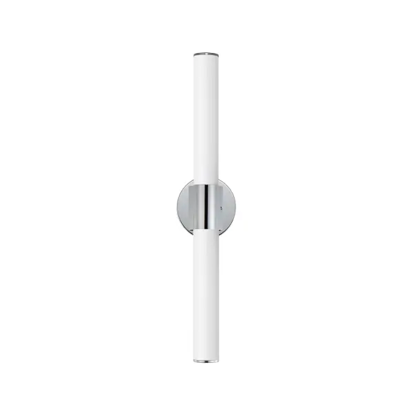 A tube of light extends in both directions in this clean and contemporary LED wall sconce. Available in various lengths and finishes, the fixture can either be mounted directly from its frame on a single gang box or with the use of the five inch cover plate provided for standard junction boxes. Select from 5 different color temperatures using an easily accessible switch on the frame. Collection: Tubo Finish: Polished Chrome Glass: White Width: 30.00" Height: 3.00" Length: 30.00" Weight: 1.91 lb Extension from Wall: 3.50" Wire: 6" Canopy: 6"x6" Bulbs Included Number of Bulbs: 1 Maximum Wattage: 27.00 W Bulb Type: LED Bulb Base: Integrated Light Source: LED Light Output: 1900.00 lm Color Temperature: 2700 K CRI: 90 Rated Average Life: 50000 Voltage: 120.00 V Material: PMMA Acrylic, Aluminum Safety Listing: cETLus Safety Rating: Damp Energy Efficient ADA Title 24 LED Manufacturer Warranty: 5 Spec Sheet Instructions