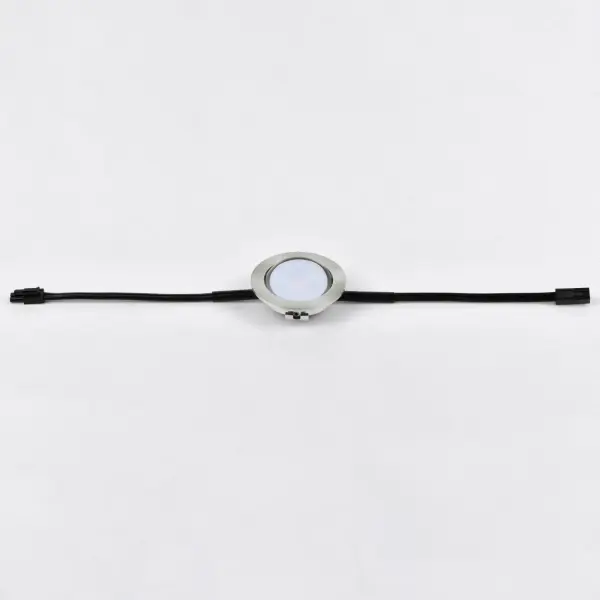 The versatile MX-LD-AC LED disc features two piece aluminum construction that allowing for surface mounting all recessed. They are designed for daisy chain installation of up to 20 discs on one power supply. Fully dimmable with ELV and Triac dimmers. This combination of versatility, safety, energy efficiency and dimmability make the MX-LD-AC LED discs the smart choice for disc lighting. Collection: CounterMax MX-LD-AC Finish: Satin Nickel Width: 2.75" Height: 1.00" Length: 2.75" Weight: 0.38 lb Bulbs Included Number of Bulbs: 1 Maximum Wattage: 4.00 W Bulb Type: AC Bulb Base: Integrated Light Source: LED Light Output: 200.00 lm Color Temperature: 2700 K CRI: 90 Voltage: 120.00 V Material: Aluminum Safety Listing: cETLus Safety Rating: Dry LED Spec Sheet Instructions Parts Diagram - alternate view