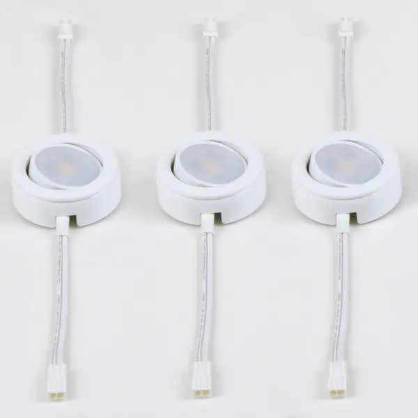 The versatile MX-LD-AC LED disc features two piece aluminum construction that allowing for surface mounting all recessed. They are designed for daisy chain installation of up to 20 discs on one power supply. Fully dimmable with ELV and Triac dimmers. This combination of versatility, safety, energy efficiency and dimmability make the MX-LD-AC LED discs the smart choice for disc lighting. Collection: CounterMax MX-LD-AC Finish: White Width: 2.75" Height: 1.00" Length: 2.75" Weight: 1.30 lb Canopy: 10``x4.75`` Bulbs Included Number of Bulbs: 3 Maximum Wattage: 4.00 W Bulb Type: AC Bulb Base: Integrated Light Source: LED Light Output: 200.00 lm Color Temperature: 2700 K CRI: 90 Voltage: 120.00 V Material: Aluminum Safety Listing: cETLus Safety Rating: Dry LED Spec Sheet Instructions Parts Diagram - alternate view