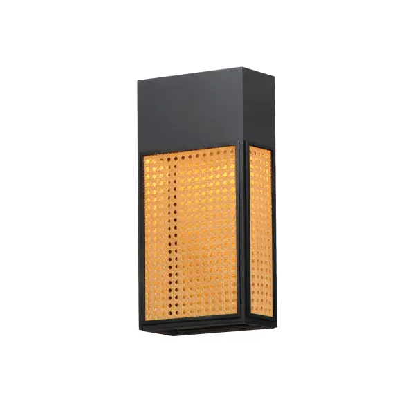 Modeled on open weave wicker stitchwork and constructed using synthetic rattan for longevity, this series of wall sconces are rated for both interiors and outdoors. Matte Black frames are paired with either Natural Rattan or a matching Black finish. This homespun concept pays homage to the outdoors with relevant styling and timeless appeal. Collection: Lattice Finish: Black Width: 8.00" Height: 16.00" Weight: 6.60 lb Extension from Wall: 4.75" Wire: 8" Canopy: 5"x6" Bulbs Included Number of Bulbs: 1 Maximum Wattage: 15.00 W Bulb Type: LED Bulb Base: Integrated Light Source: LED Light Output: 650.00 lm Color Temperature: 3000 K CRI: 90 Rated Average Life: 35000 Voltage: 120.00 V Material: Aluminum, Synthetic Rattan Safety Listing: cETLus Safety Rating: Wet Dark Sky LED Spec Sheet Instructions