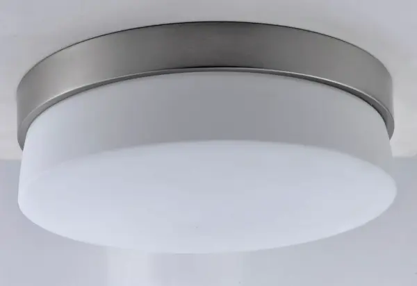 Clean white opal glass is illuminated from a hidden LED light source. Handsome Satin Silver finishes pair well to create this commercial grade LED product. - alternate view
