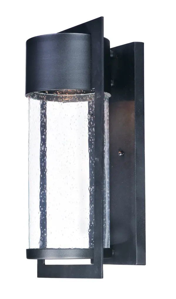 A rectangular cast frame cradles a cylinder of clear Bubble Glass that is perfect for the modern home exterior.  The top housing conceals a high power LED light module with excellent color rendering as well as efficient lumens per watt.  All of this at an unbelievable price.