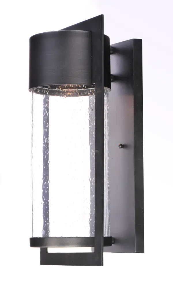 A rectangular cast frame cradles a cylinder of clear Bubble Glass that is perfect for the modern home exterior.  The top housing conceals a high power LED light module with excellent color rendering as well as efficient lumens per watt.  All of this at an unbelievable price. - alternate view
