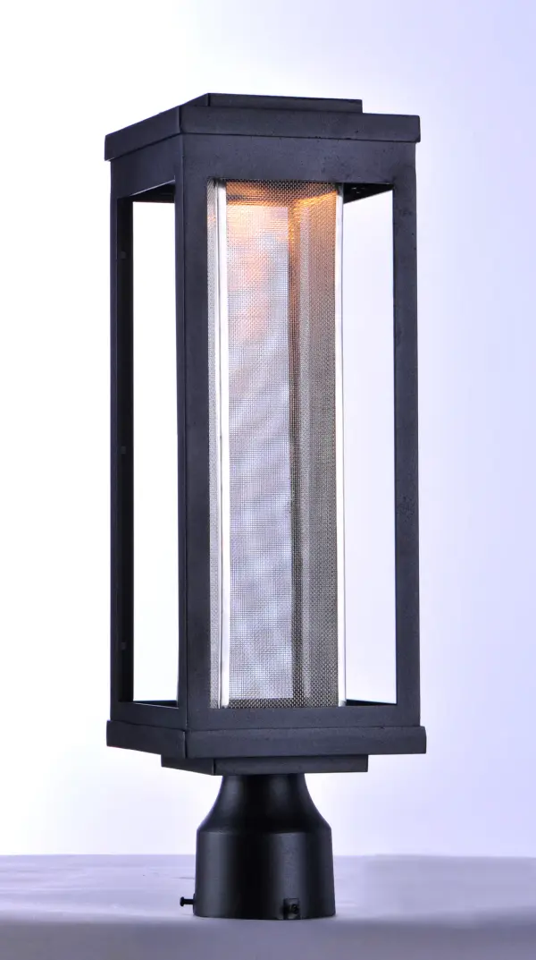 A classic style cast aluminum open frame finished in Black houses a variety of diffusers to create different design element to fit a wide range of home designs. You have your choice of Satin White or Water Glass cylinders and Clear Ribbed or stainless steel Mesh Screen square diffusers. The top housing conceals a high power LED light module with excellent color rendering as well as efficient lumens per watt. All of this at an unbelievable price. Collection: Salon LED Finish: Black Width: 6.00" Height: 19.50" Length: 6.00" Weight: 4.40 lb Bulbs Included Number of Bulbs: 1 Maximum Wattage: 12.00 W Bulb Type: AC Bulb Base: Integrated Light Source: LED Light Output: 840.00 lm Color Temperature: 3000 K CRI: 90 Voltage: 120.00 V Material: Aluminum, Glass Safety Listing: cETLus Safety Rating: Wet Dark Sky LED Spec Sheet Instructions Parts Diagram - alternate view
