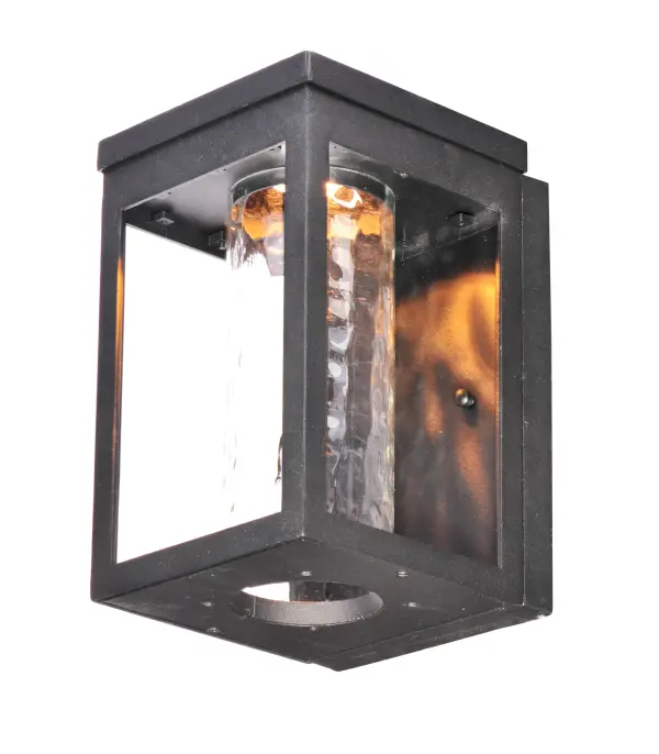 A classic style cast aluminum open frame finished in Black houses a variety of diffusers to create different design element to fit a wide range of home designs. You have your choice of Satin White or Water Glass cylinders and Clear Ribbed or stainless steel Mesh Screen square diffusers. The top housing conceals a high power LED light module with excellent color rendering as well as efficient lumens per watt. All of this at an unbelievable price. Collection: Salon LED Finish: Black Glass: Water Glass Width: 6.00" Height: 10.00" Weight: 4.00 lb Extension from Wall: 6.50" Canopy: 8.75"x5.75" Bulbs Included Number of Bulbs: 1 Maximum Wattage: 8.00 W Bulb Type: AC Bulb Base: Integrated Light Source: LED Light Output: 560.00 lm Color Temperature: 3000 K CRI: 90 Voltage: 120.00 V Material: Aluminum, Glass Safety Listing: cETLus Safety Rating: Wet Dark Sky LED Spec Sheet Instructions Parts Diagram - alternate view