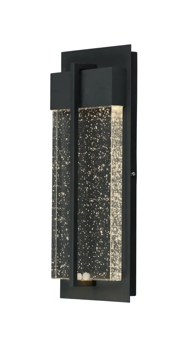 This popular outdoor collection gets an improved facelift and has additional sizes for a more complete collection. The Black finish presents a dramatic background for the solid block of Bubble Glass that is brightly illuminated by the LED concealed in the top housing.