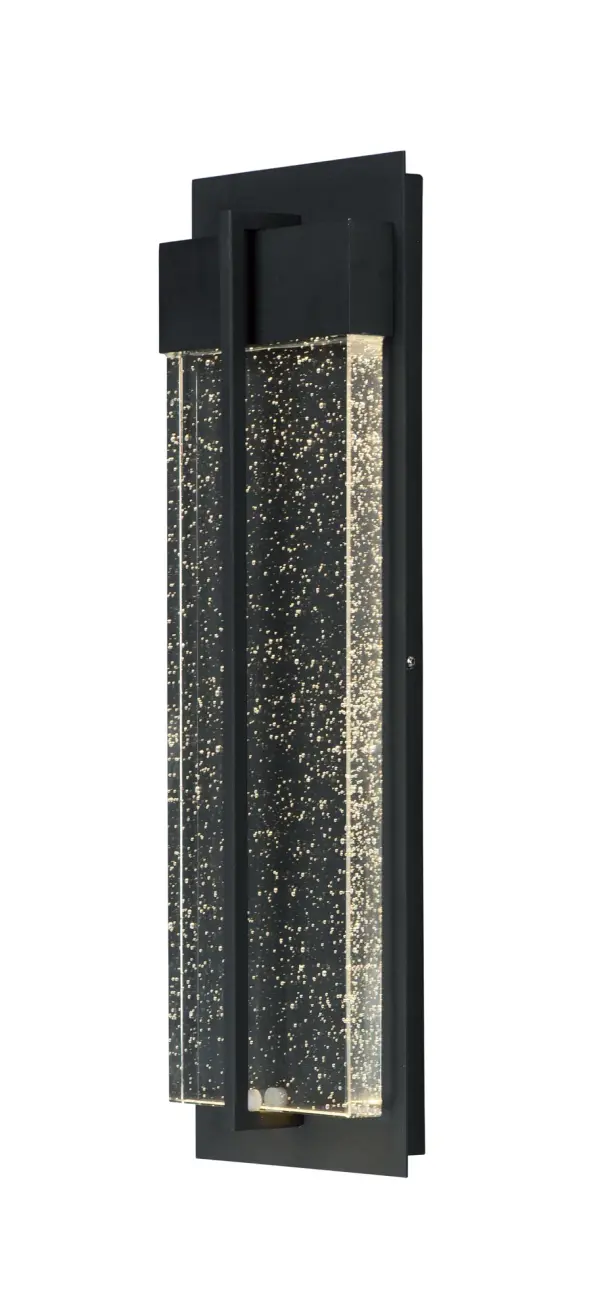 This popular outdoor collection gets an improved facelift and has additional sizes for a more complete collection. The Black finish presents a dramatic background for the solid block of Bubble Glass that is brightly illuminated by the LED concealed in the top housing.