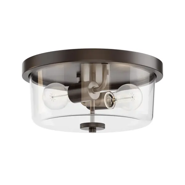 Collection: Fuller Finish: Oil Rubbed Bronze Glass: Clear Width: 11.75" Height: 5.50" Weight: 1.62 lb Wire: 8" Canopy: 11.75"x11.75"x1" Number of Bulbs: 2 Maximum Wattage: 60.00 W Bulb Base: E26 Medium Light Source: Incandescent Voltage: 120.00 V Material: Steel, Glass Safety Listing: cETLus Manufacturer Warranty: 3 Spec Sheet