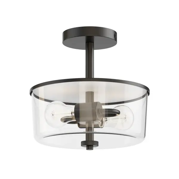 Collection: Fuller Finish: Black Glass: Clear Width: 10.75" Height: 10.00" Weight: 1.85 lb Chain: 36" Wire: 120" Canopy: 5"x5"x0.75" Number of Bulbs: 2 Maximum Wattage: 60.00 W Bulb Base: E26 Medium Light Source: Incandescent Voltage: 120.00 V Material: Steel, Glass Safety Listing: cETLus Manufacturer Warranty: 3 Spec Sheet Instructions