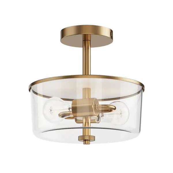 Collection: Fuller Finish: Natural Aged Brass Glass: Clear Width: 10.75" Height: 10.00" Weight: 1.62 lb Chain: 36" Wire: 120" Canopy: 5"x5"x0.75" Number of Bulbs: 2 Maximum Wattage: 60.00 W Bulb Base: E26 Medium Light Source: Incandescent Voltage: 120.00 V Material: Steel, Glass Safety Listing: cETLus Manufacturer Warranty: 3 Spec Sheet Instructions
