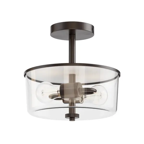 Collection: Fuller Finish: Oil Rubbed Bronze Glass: Clear Width: 10.75" Height: 10.00" Weight: 1.85 lb Chain: 36" Wire: 120" Canopy: 5"x5"x0.75" Number of Bulbs: 2 Maximum Wattage: 60.00 W Bulb Base: E26 Medium Light Source: Incandescent Voltage: 120.00 V Material: Steel, Glass Safety Listing: cETLus Manufacturer Warranty: 3 Spec Sheet Instructions