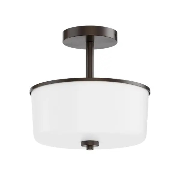 Collection: Fuller Finish: Oil Rubbed Bronze Glass: White Width: 10.75" Height: 10.00" Weight: 1.85 lb Chain: 36" Wire: 120" Canopy: 5"x5"x0.75" Number of Bulbs: 2 Maximum Wattage: 60.00 W Bulb Base: E26 Medium Light Source: Incandescent Voltage: 120.00 V Material: Steel, Glass Safety Listing: cETLus Manufacturer Warranty: 3 Spec Sheet Instructions