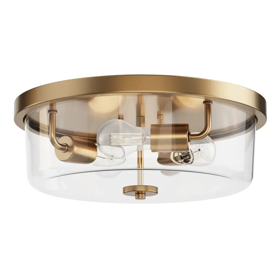 Fuller Three Light Flush Mount in Natural Aged Brass