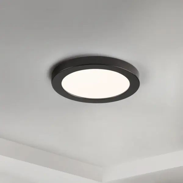 The entry level Wafer model features driverless technology with the same great look. Manufactured of a plastic shell with aluminum backing, the Chip brings all the look of the Wafer at economical pricing for residential applications. The bright and even lighting effect is delivered by edge-lit technology offering an upscale surface mount solution to substitute recessed can lighting. - alternate view