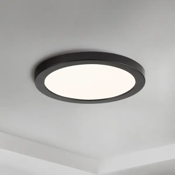 The entry level Wafer model features driverless technology with the same great look. Manufactured of a plastic shell with aluminum backing, the Chip brings all the look of the Wafer at economical pricing for residential applications. The bright and even lighting effect is delivered by edge-lit technology offering an upscale surface mount solution to substitute recessed can lighting. - alternate view