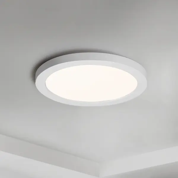 The entry level Wafer model features driverless technology with the same great look. Manufactured of a plastic shell with aluminum backing, the Chip brings all the look of the Wafer at economical pricing for residential applications. The bright and even lighting effect is delivered by edge-lit technology offering an upscale surface mount solution to substitute recessed can lighting. Collection: Chip Finish: White Glass: White Width: 7.00" Height: 0.70" Length: 7.00" Weight: 0.85 lb Wire: 6" Canopy: 7"x7"x1.25" Bulbs Included Number of Bulbs: 1 Maximum Wattage: 15.00 W Bulb Base: PCB Intergrated Light Source: LED Light Output: 1050.00 lm Color Temperature: 3000 K CRI: 90 Rated Average Life: 50000 Voltage: 120.00 V Material: Aluminum,PC,Glass Safety Listing: cETLus Safety Rating: Wet Title 24 LED Manufacturer Warranty: 5 Spec Sheet Instructions - alternate view