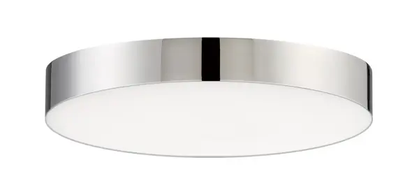 Thin discs of evenly illuminated LED create the impression of recessed lighting. The die-cast aluminum housings are available in White, Black, Satin Nickel, and Polished Chrome all with a thoughtfully recessed White polycarbonate diffuser. High efficiency and good color rendering make this a perfect choice for your next project. Collection: Trim Finish: Polished Chrome Glass: White Width: 5.00" Height: 0.75" Length: 5.00" Weight: 0.48 lb Wire: 8" Canopy: 0.75``x5`` Bulbs Included Number of Bulbs: 1 Maximum Wattage: 13.00 W Bulb Type: PCB Bulb Base: PCB Integrated Light Source: LED Light Output: 1000.00 lm Color Temperature: 3000 K CRI: 90 Rated Average Life: 50000 Voltage: 120.00 V Material: PC, steel Safety Listing: cETLus Safety Rating: Wet ADA Title 24 LED Manufacturer Warranty: 5 Spec Sheet Instructions Parts Diagram