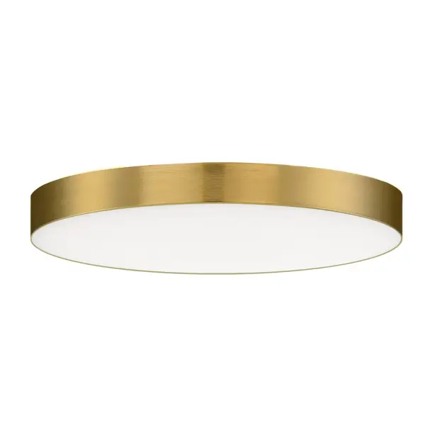 Thin discs of evenly illuminated LED create the impression of recessed lighting. The die-cast aluminum housings are available in White, Black, Satin Nickel, and Polished Chrome all with a thoughtfully recessed White polycarbonate diffuser. High efficiency and good color rendering make this a perfect choice for your next project. Collection: Trim Finish: Satin Brass Glass: White Width: 7.00" Height: 0.75" Length: 7.00" Weight: 0.67 lb Wire: 8" Bulbs Included Number of Bulbs: 1 Maximum Wattage: 15.00 W Bulb Base: PCB Integrated Light Source: LED Light Output: 1200.00 lm Color Temperature: 3000 K CRI: 90 Rated Average Life: 50000 Voltage: 120.00 V Material: PC, steel Safety Listing: cETLus Safety Rating: Wet ADA LED Spec Sheet Instructions