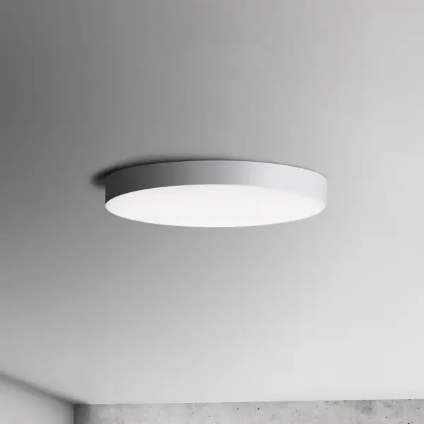 Thin discs of evenly illuminated LED create the impression of recessed lighting. The die-cast aluminum housings are available in White, Black, Satin Nickel, and Polished Chrome all with a thoughtfully recessed White polycarbonate diffuser. High efficiency and good color rendering make this a perfect choice for your next project. Collection: Trim Finish: White Glass: White Width: 7.00" Height: 0.75" Length: 7.00" Weight: 0.67 lb Wire: 8" Canopy: 0.75``x7`` Bulbs Included Number of Bulbs: 1 Maximum Wattage: 15.00 W Bulb Type: PCB Bulb Base: PCB Integrated Light Source: LED Light Output: 1200.00 lm Color Temperature: 3000 K CRI: 90 Rated Average Life: 50000 Voltage: 120.00 V Material: PC, steel Safety Listing: cETLus Safety Rating: Wet ADA Title 24 LED Manufacturer Warranty: 5 Spec Sheet Instructions Parts Diagram - alternate view