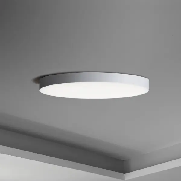 Thin discs of evenly illuminated LED create the impression of recessed lighting. The die-cast aluminum housings are available in White, Black, Satin Nickel, and Polished Chrome all with a thoughtfully recessed White polycarbonate diffuser. High efficiency and good color rendering make this a perfect choice for your next project. Collection: Trim Finish: White Glass: White Width: 9.00" Height: 0.75" Length: 9.00" Weight: 1.72 lb Wire: 8" Canopy: 0.75``x6.25`` Bulbs Included Number of Bulbs: 1 Maximum Wattage: 18.00 W Bulb Type: PCB Bulb Base: PCB Integrated Light Source: LED Light Output: 1450.00 lm Color Temperature: 3000 K CRI: 90 Rated Average Life: 50000 Voltage: 120.00 V Material: PC, steel Safety Listing: cETLus Safety Rating: Wet ADA Title 24 LED Manufacturer Warranty: 5 Spec Sheet Instructions Parts Diagram - alternate view
