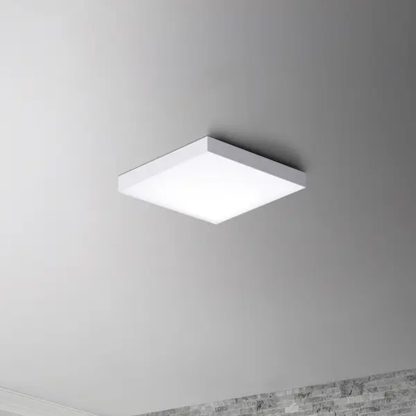 Thin discs of evenly illuminated LED create the impression of recessed lighting. The die-cast aluminum housings are available in White, Black, Satin Nickel, and Polished Chrome all with a thoughtfully recessed White polycarbonate diffuser. High efficiency and good color rendering make this a perfect choice for your next project. Collection: Trim Finish: White Glass: White Width: 6.25" Height: 0.75" Length: 6.25" Weight: 1.20 lb Wire: 8" Canopy: 0.75``x6.25`` Bulbs Included Number of Bulbs: 1 Maximum Wattage: 15.00 W Bulb Type: PCB Bulb Base: PCB Integrated Light Source: LED Light Output: 1200.00 lm Color Temperature: 3000 K CRI: 90 Rated Average Life: 50000 Voltage: 120.00 V Material: PC, steel Safety Listing: cETLus Safety Rating: Wet ADA Title 24 LED Manufacturer Warranty: 5 Spec Sheet Instructions Parts Diagram - alternate view