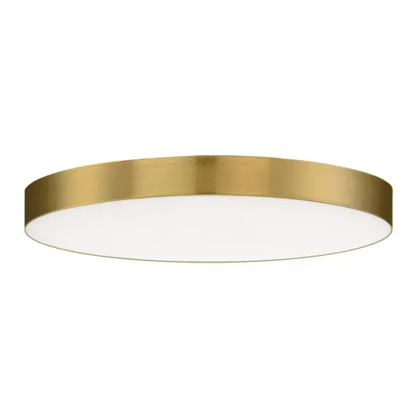 Thin discs of evenly illuminated LED create the impression of recessed lighting. The die-cast aluminum housings are available in White, Black, Satin Nickel, and Polished Chrome all with a thoughtfully recessed White polycarbonate diffuser. High efficiency and good color rendering make this a perfect choice for your next project. Collection: Trim Finish: Satin Brass Glass: White Width: 15.00" Height: 1.50" Length: 15.00" Weight: 6.40 lb Wire: 8" Bulbs Included Number of Bulbs: 1 Maximum Wattage: 25.00 W Bulb Base: PCB Intergrated Light Source: LED Light Output: 2000.00 lm Color Temperature: 3000 K CRI: 90 Rated Average Life: 50000 Voltage: 120.00 V Material: steel+PC Safety Listing: cETLus Safety Rating: Wet Title 24 LED Manufacturer Warranty: 5 Spec Sheet Instructions