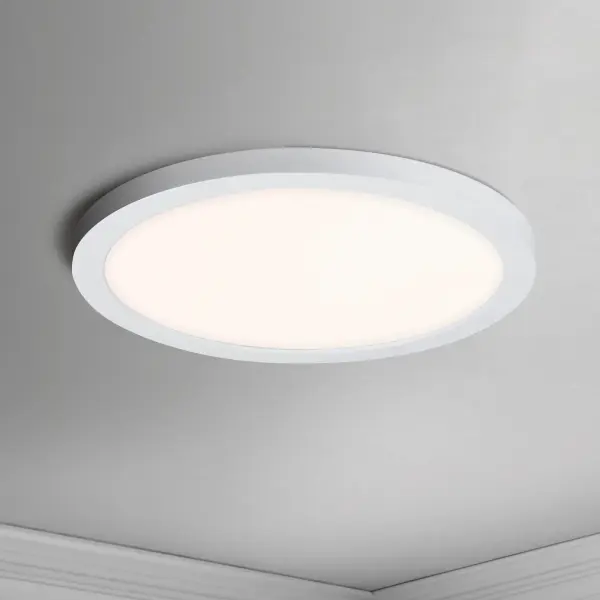 The entry level Wafer model features driverless technology with the same great look. Manufactured of a plastic shell with aluminum backing, the Chip brings all the look of the Wafer at economical pricing for residential applications. The bright and even lighting effect is delivered by edge-lit technology offering an upscale surface mount solution to substitute recessed can lighting. Collection: Chip Finish: White Glass: White Width: 9.00" Height: 0.75" Length: 9.00" Weight: 1.25 lb Wire: 6" Bulbs Included Number of Bulbs: 1 Maximum Wattage: 18.00 W Bulb Type: PCB Bulb Base: PCB Integrated Light Source: LED Light Output: 1500.00 lm Color Temperature: 3000 K CRI: 90 Rated Average Life: 50000 Voltage: 120.00 V Material: PC, Aluminum Safety Listing: cETLus Safety Rating: Wet ADA Title 24 LED Manufacturer Warranty: 5 Spec Sheet Instructions Parts Diagram - alternate view