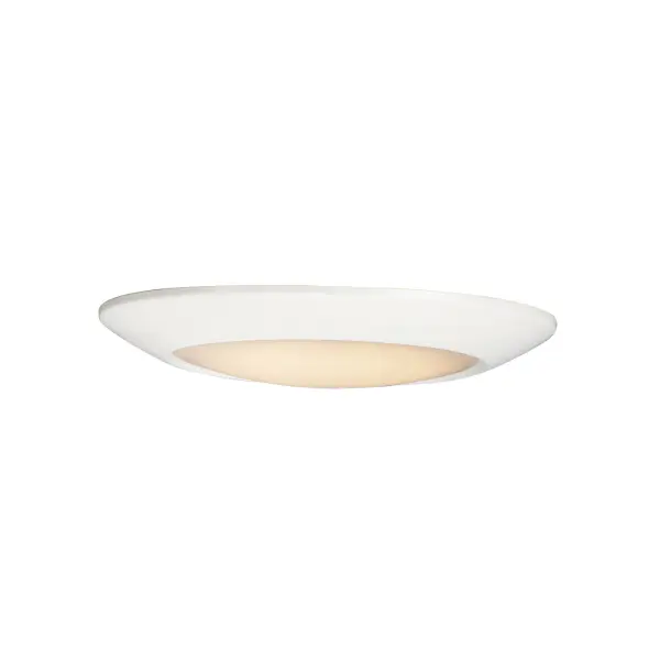 This very compact LED flush mount directly installs on any 4" junction box and gives the look of a recessed trim. Constructed of Die Cast Aluminum, the Diverse luminaire is dimmable and approved for wet or damp locations so it can be used in virtually any ceiling application, including showers. Collection: Diverse Finish: White Glass: White Width: 9.25" Height: 1.25" Length: 9.25" Weight: 0.90 lb Wire: 8" Canopy: 9.25"x1"x9.25" Bulbs Included Number of Bulbs: 1 Maximum Wattage: 18.00 W Bulb Base: Integrated Light Source: LED Light Output: 1300.00 lm Color Temperature: 3000 K CRI: 90 Rated Average Life: 5000 Voltage: 120.00 V Material: Steel, PC Safety Listing: cETLus Safety Rating: Wet Title 24 LED Spec Sheet Instructions