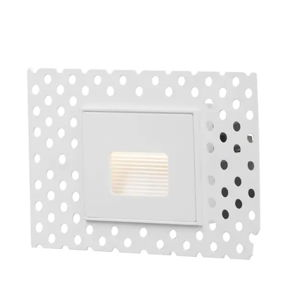 Step and pathway lighting suitable for interior or exterior application. Designed to install into a single gang box and is line voltage so additional transformers are not needed. Available in Aluminum, White, Black, or Bronze and both horizontal wide beam or vertical narrow beam spread. Collection: Path Finish: White Width: 4.75" Height: 3.00" Weight: 0.26 lb Extension from Wall: 1.75" Wire: 8" Bulbs Included Number of Bulbs: 1 Maximum Wattage: 3.00 W Bulb Base: Integrated Light Source: LED Light Output: 90.00 lm Color Temperature: 3000 K CRI: 80 Rated Average Life: 25000 Voltage: 120.00 V Material: Aluminum Safety Listing: cETLus Safety Rating: Wet ADA LED Spec Sheet Instructions