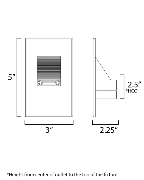 Step and pathway lighting suitable for interior or exterior application. Designed to install into a single gang box and is line voltage so additional transformers are not needed. Available in Aluminum, White, Black, or Bronze and both horizontal wide beam or vertical narrow beam spread. - alternate view