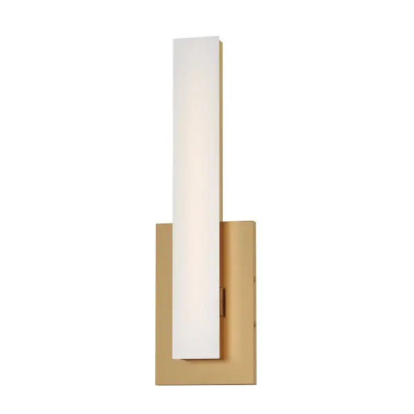 Collection: Vogue Finish: Natural Aged Brass Glass: Clear and Frosted Width: 5.00" Height: 5.00" Length: 14.00" Weight: 1.82 lb Extension from Wall: 2.00" Wire: 6" Canopy: 5"x5"x1" Bulbs Included Number of Bulbs: 1 Maximum Wattage: 16.00 W Bulb Base: Integrated Light Source: LED Light Output: 850.00 lm Color Temperature: 2700 K CRI: 90 Rated Average Life: 50000 Voltage: 120.00 V Material: Acrylic, Steel Safety Listing: cETLus Safety Rating: Damp ADA Title 24 LED Spec Sheet