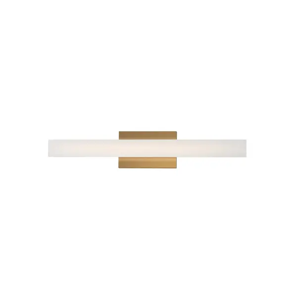 Collection: Vogue Finish: Natural Aged Brass Glass: Clear and Frosted Width: 5.00" Height: 5.00" Length: 24.00" Weight: 2.60 lb Extension from Wall: 2.00" Wire: 6" Canopy: 5"x7"x1" Bulbs Included Number of Bulbs: 1 Maximum Wattage: 24.00 W Bulb Base: Integrated Light Source: LED Light Output: 1350.00 lm Color Temperature: 2700 K CRI: 90 Rated Average Life: 50000 Voltage: 120.00 V Material: Acrylic, Steel Safety Listing: cETLus Safety Rating: Damp ADA Title 24 LED Spec Sheet