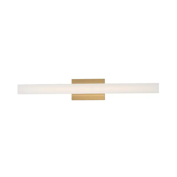 Collection: Vogue Finish: Natural Aged Brass Glass: Clear and Frosted Width: 5.00" Height: 5.00" Length: 30.00" Weight: 2.64 lb Extension from Wall: 2.00" Wire: 6" Canopy: 5"x7"x1" Bulbs Included Number of Bulbs: 1 Maximum Wattage: 27.00 W Bulb Base: Integrated Light Source: LED Light Output: 1800.00 lm Color Temperature: 2700 K CRI: 90 Rated Average Life: 50000 Voltage: 120.00 V Material: Acrylic, Steel Safety Listing: cETLus Safety Rating: Damp ADA Title 24 LED Spec Sheet