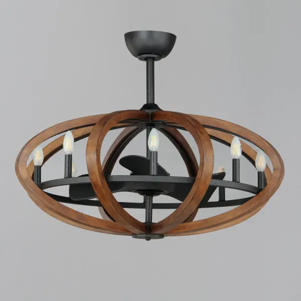 Rings of Ash Wood are distressed and then finished In Antique Pecan for that old world feel. Wi-Fi enabled function allows you to control the fan speed or light intensity from your favorite device. - alternate view