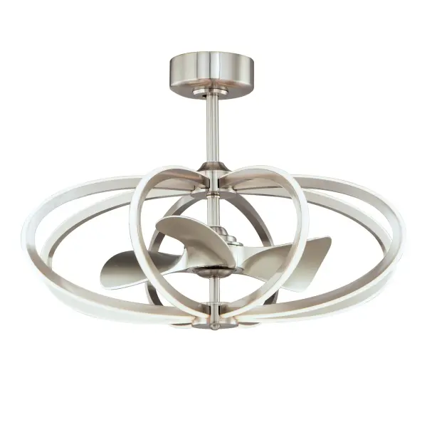 The Solstice Fandelight houses a Wifi-enabled fan within a cage of artfully bent Satin Nickel channels to create a classic form in light. The Smart control functions operate both the fan and the light itself. Adjust the color temperature and light intensity by use of the remote provided or Smart Home apps without the use of a gateway.
