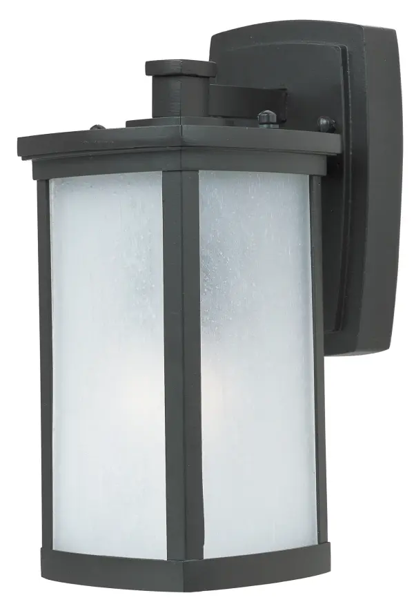 Simple lines create a transitional style that fits a wide variety of exterior home design. Available in both Platinum or Bronze finish, Frosted Seedy or Clear Ribbed glass, or fluorescent, incandescent or LED lamping.